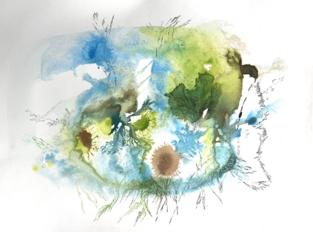 frozen paper - kosmos 50x63cm/ Tuschezeichnung, gefrorene Strukturen, Zeichnung, 50x60cm, 2026 tuschezeichnung