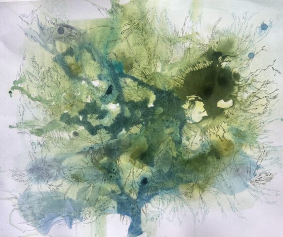 frozen paper -landscape 50x60cm/ Tuschezeichnung, gefrorene Strukturen, Zeichnung, 50x60cm, 2026 tuschezeichnung