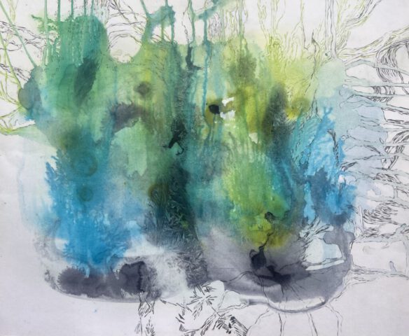 frozen paper -roots/ Tuschezeichnung, gefrorene Strukturen, Zeichnung, 50x60cm, 2026 tuschezeichnung