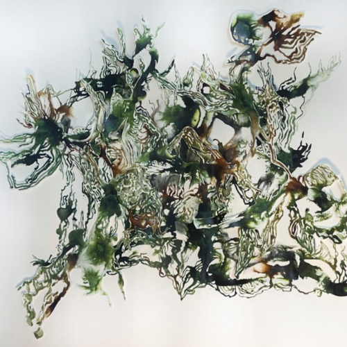 EPIPHYTEN I,40x50cm,2025,Tuschezeichnung:Shellacktusche:Leim:Papierschnitt 2-lagig Papierschnitt