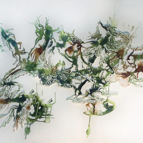 Epiphyten II, 40x50cm, 2025, Tuschezeichnung, Shellacktusche, Leim, Papierschnitt, 2-lagig Papierschnitt