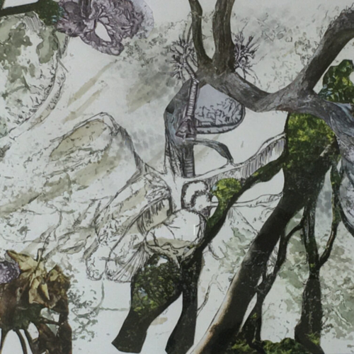 GRÜNE LUNGE 2021 30x40cm Zeichnung, Collagem Monotypie/2022 Mischtechnik