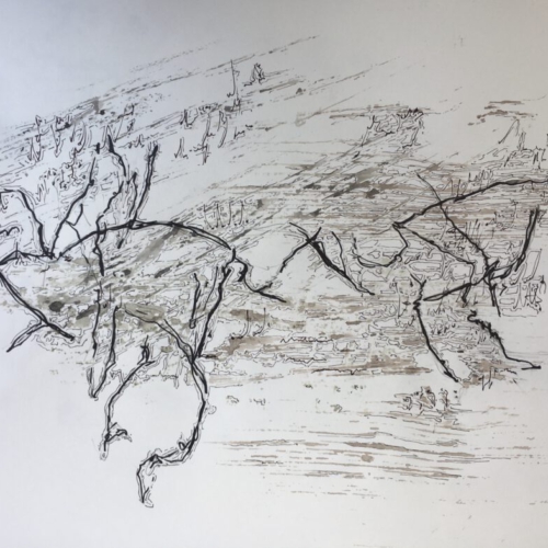 Kartografie des Naheliegenden VII_42x30cm/2023 Zeichnung/Monotypie Zeichnung